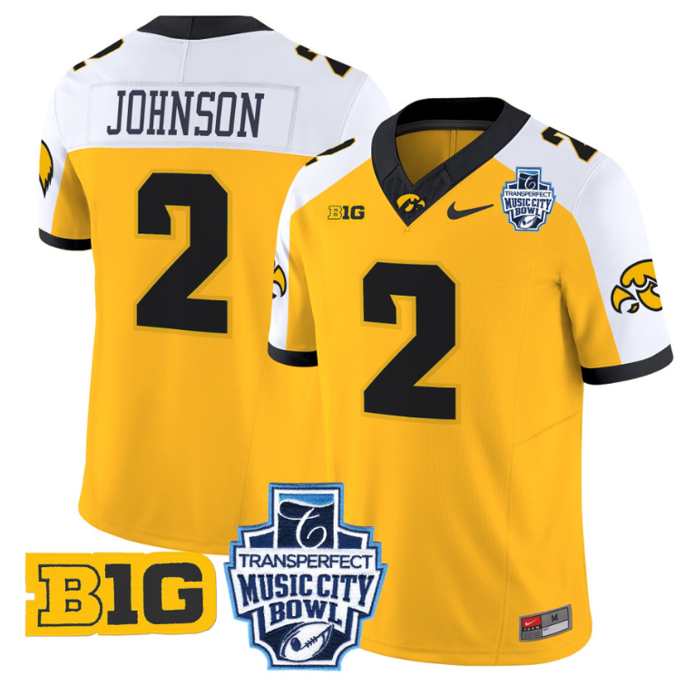 Kaleb Johnson Jersey #2 Iowa Hawkeyes 2024 Music City Bowl Patch Alternate Football - Image 4