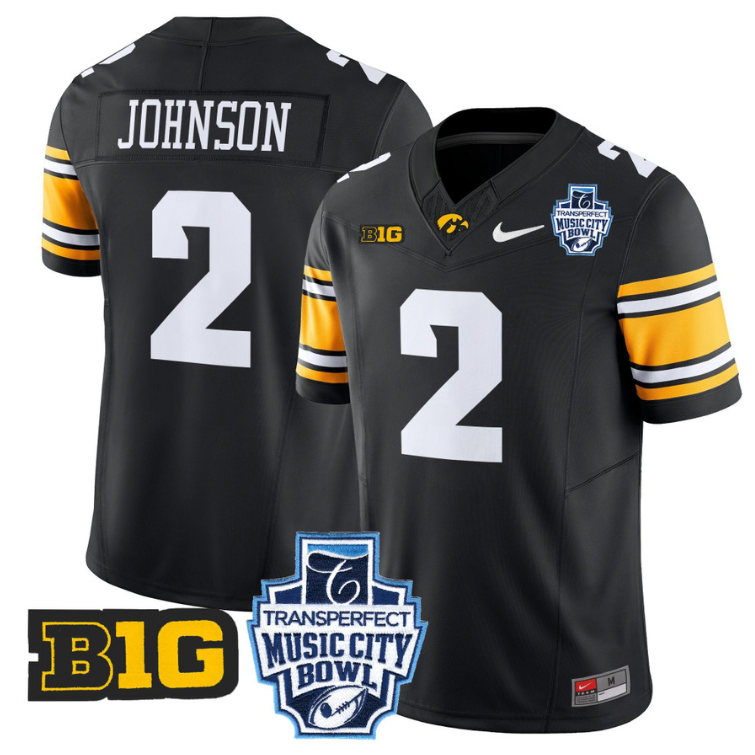Kaleb Johnson Jersey #2 Iowa Hawkeyes 2024 Music City Bowl Patch Alternate Football - Image 5