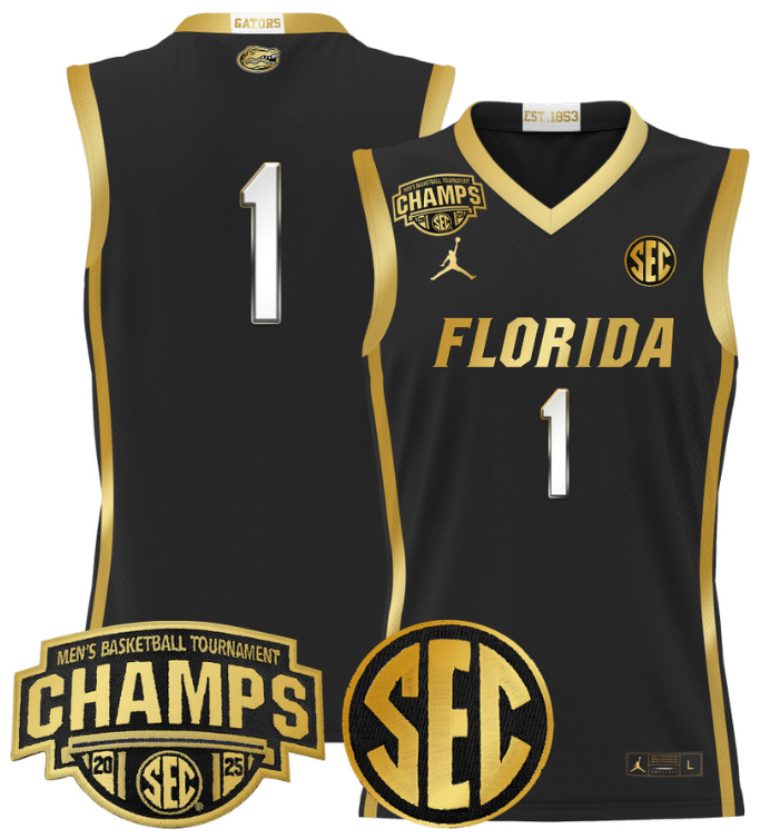 Team Jersey #1 Florida Gators 2025 SEC Champions Stitched Basketball