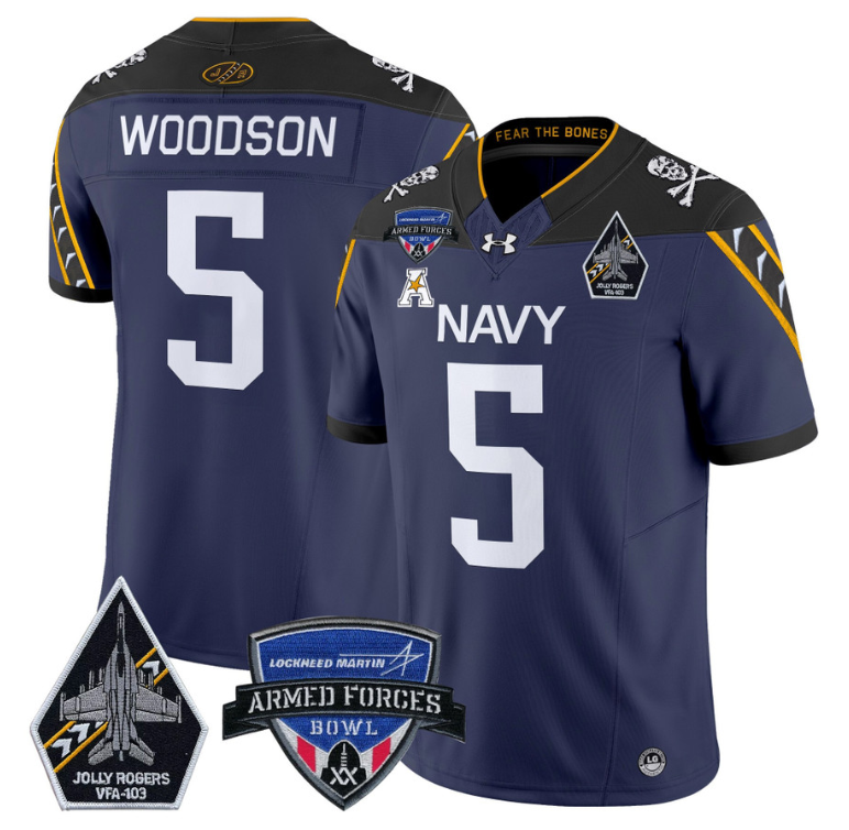Braxton Woodson Jersey #5 Navy Midshipmen 2025 Armed Forces Bowl Stitched Football - Image 2