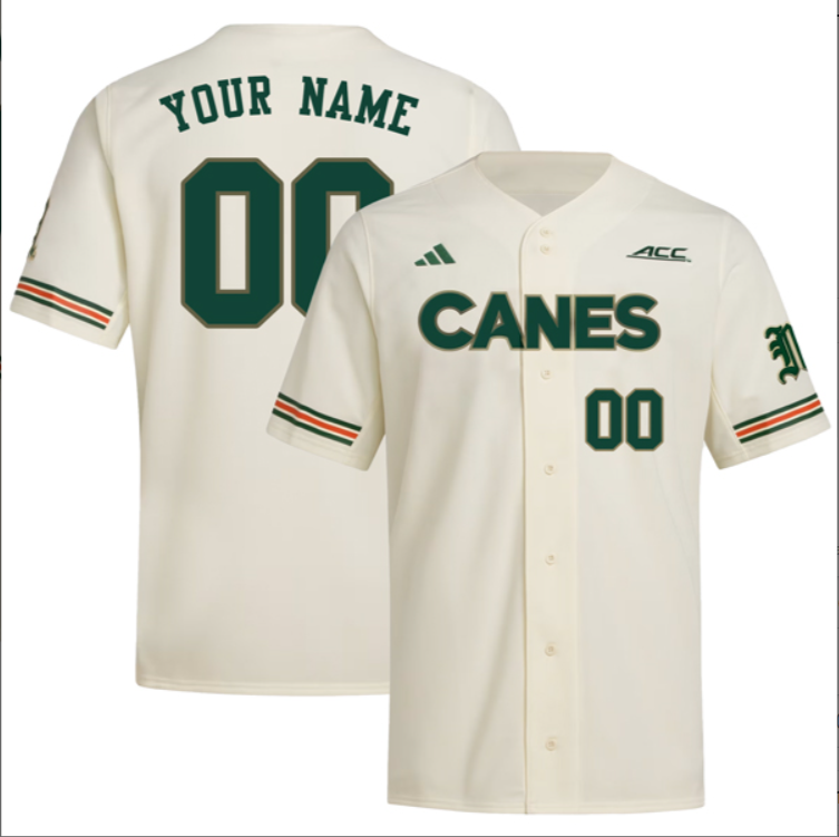 Custom Miami Hurricanes Jersey Two Button ACC Patch Stitched Baseball - Image 7