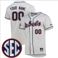 Alternative view of Custom Ole Miss Rebels Jersey Full Button SEC Patch Stitched Baseball