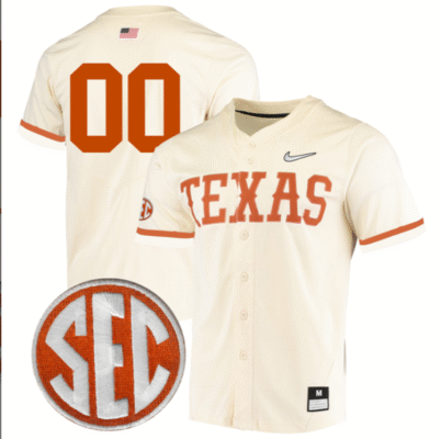 Custom Texas Longhorns Jersey Full Button SEC Patch Stitched Baseball