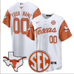 Alternative view of Custom Texas Longhorns Jersey Full Button SEC Patch Stitched Baseball