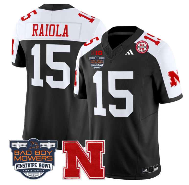 Dylan Raiola Jersey #15 Nebraska Cornhuskers 2025 Pinstripe Bowl Patch Stitched Football