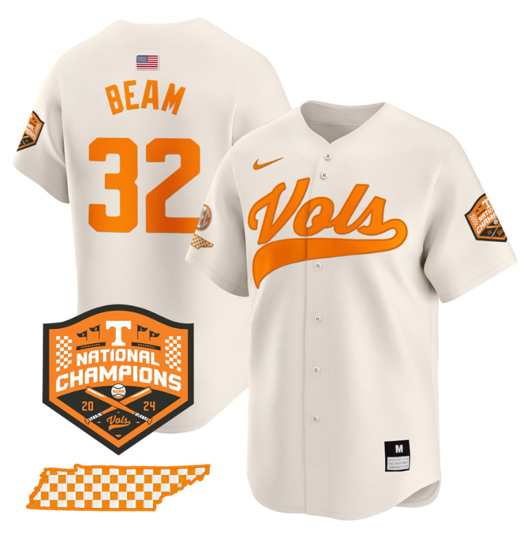 Drew Beam Jersey #32 Tennessee Vols 2024 Champions Stitched Baseball - Image 6
