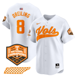 Alternative view of Dylan Dreiling Jersey #8 Tennessee Vols 2024 Champions Stitched Baseball