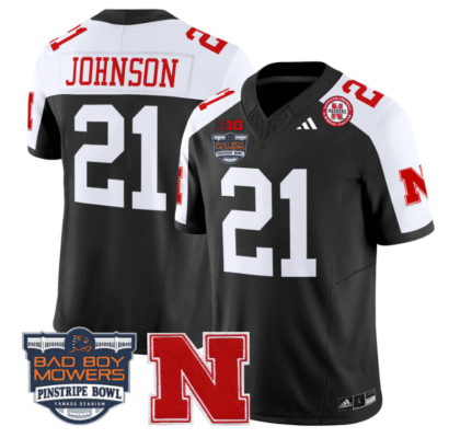 Emmett Johnson Jersey #21 Nebraska Cornhuskers 2025 Pinstripe Bowl Patch Stitched Football