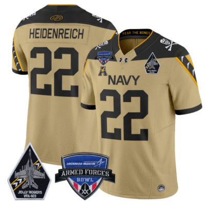 Eli Heidenreich Jersey #22 Navy Midshipmen 2025 Armed Forces Bowl Patch Stitched Football