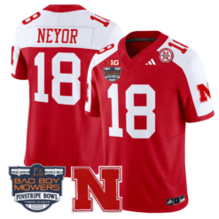 Alternative view of Isaiah Neyor Jersey #18 Nebraska Cornhuskers 2025 Pinstripe Bowl Patch Stitched Football