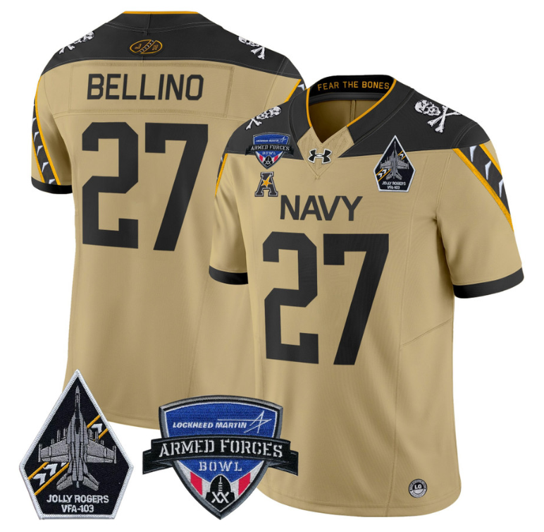 Joe Bellino Jersey #27 Navy Midshipmen 2025 Armed Forces Bowl Patch Stitched Football