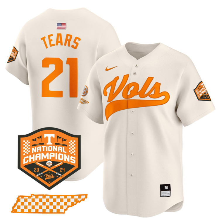 Kavares Tears Jersey #21 Tennessee Vols 2024 Champions Stitched Baseball - Image 5