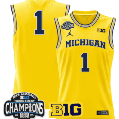 Danny Wolf Jersey #1 Michigan Wolverines 2025 Big Ten Champions Basketball