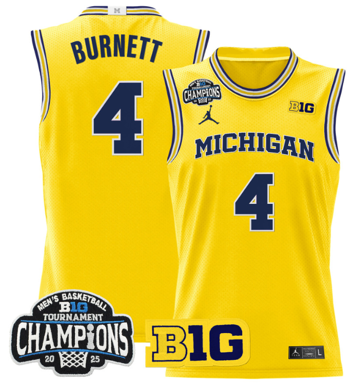 Nimari Burnett Jersey #4 Michigan Wolverines 2025 Big Ten Champions Basketball