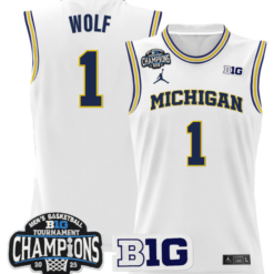 Alternative view of Danny Wolf Jersey #1 Michigan Wolverines 2025 Big Ten Champions Basketball