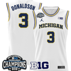 Alternative view of Tre Donaldson Jersey #3 Michigan Wolverines 2025 Big Ten Champions Basketball
