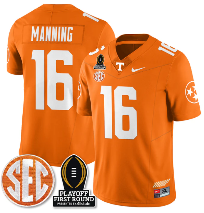 Peyton Manning Jersey #16 Tennessee Vols Playoff First Round Patch Football Stitched - Image 4