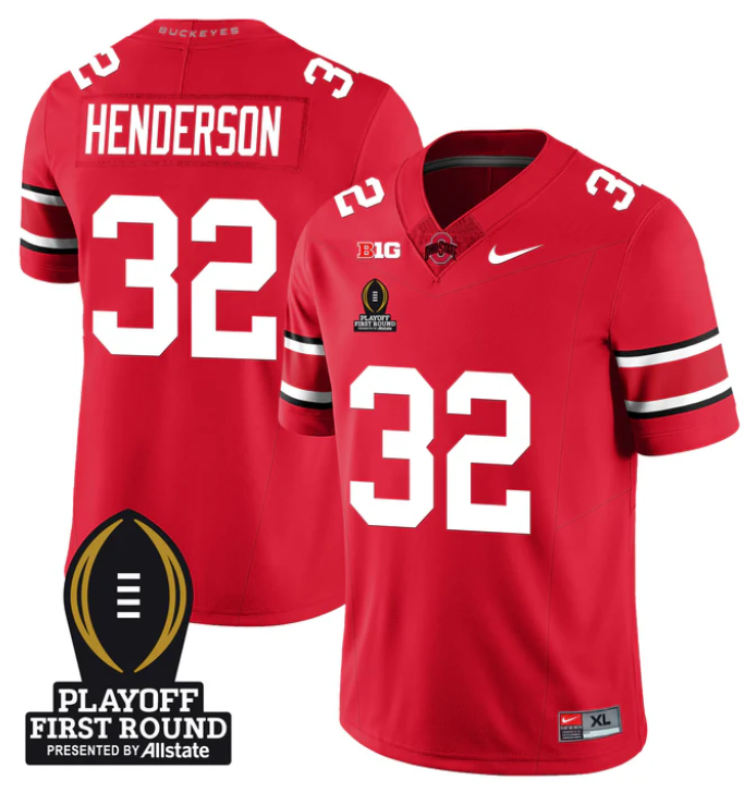 TreVeyon Henderson Jersey #32 Ohio State Playoff First Round Patch Stitched Football - Image 4