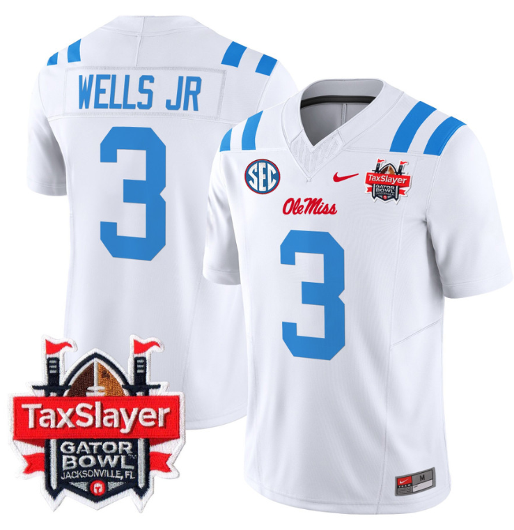 Antwane Wells Jr Jersey #3 Ole Miss Rebels 2024 Gator Bowl Stitched Football