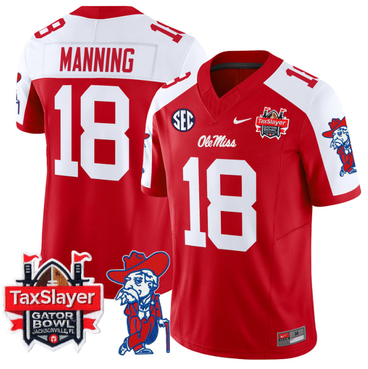 Archie Manning Jersey #18 Ole Miss Rebels 2025 Gator Bowl Patch Stitched Football - Image 4