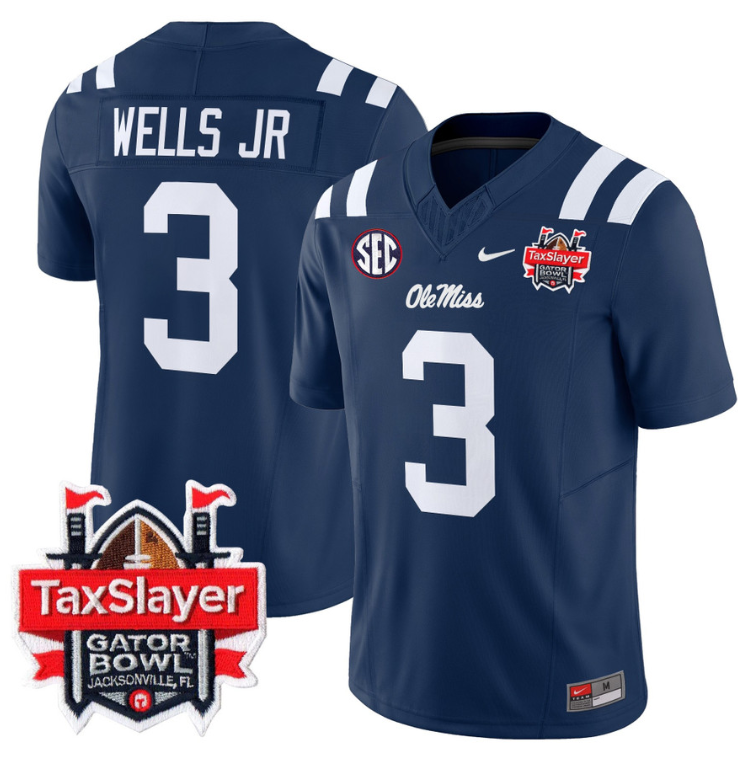 Antwane Wells Jr Jersey #3 Ole Miss Rebels 2024 Gator Bowl Stitched Football - Image 6