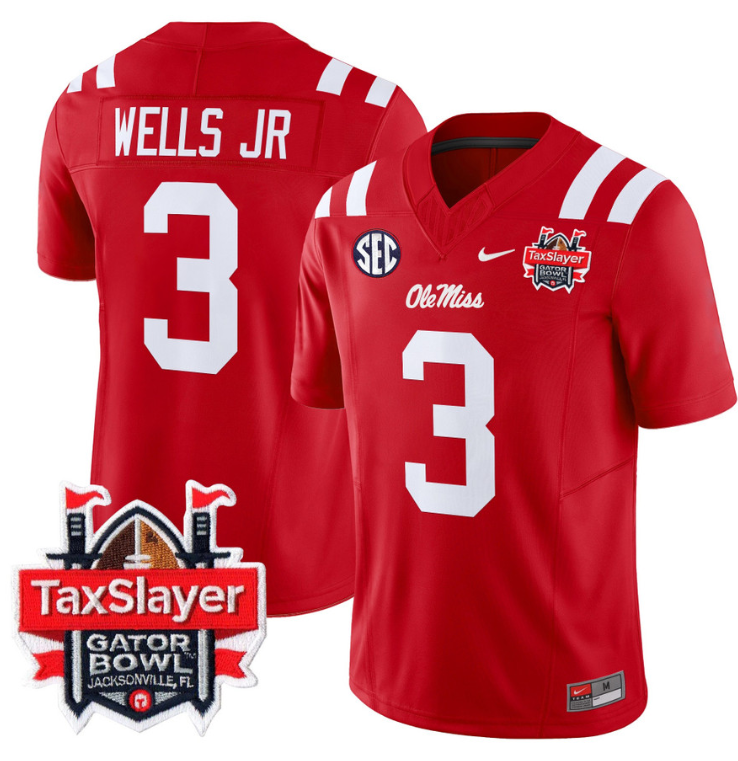Antwane Wells Jr Jersey #3 Ole Miss Rebels 2024 Gator Bowl Stitched Football - Image 3