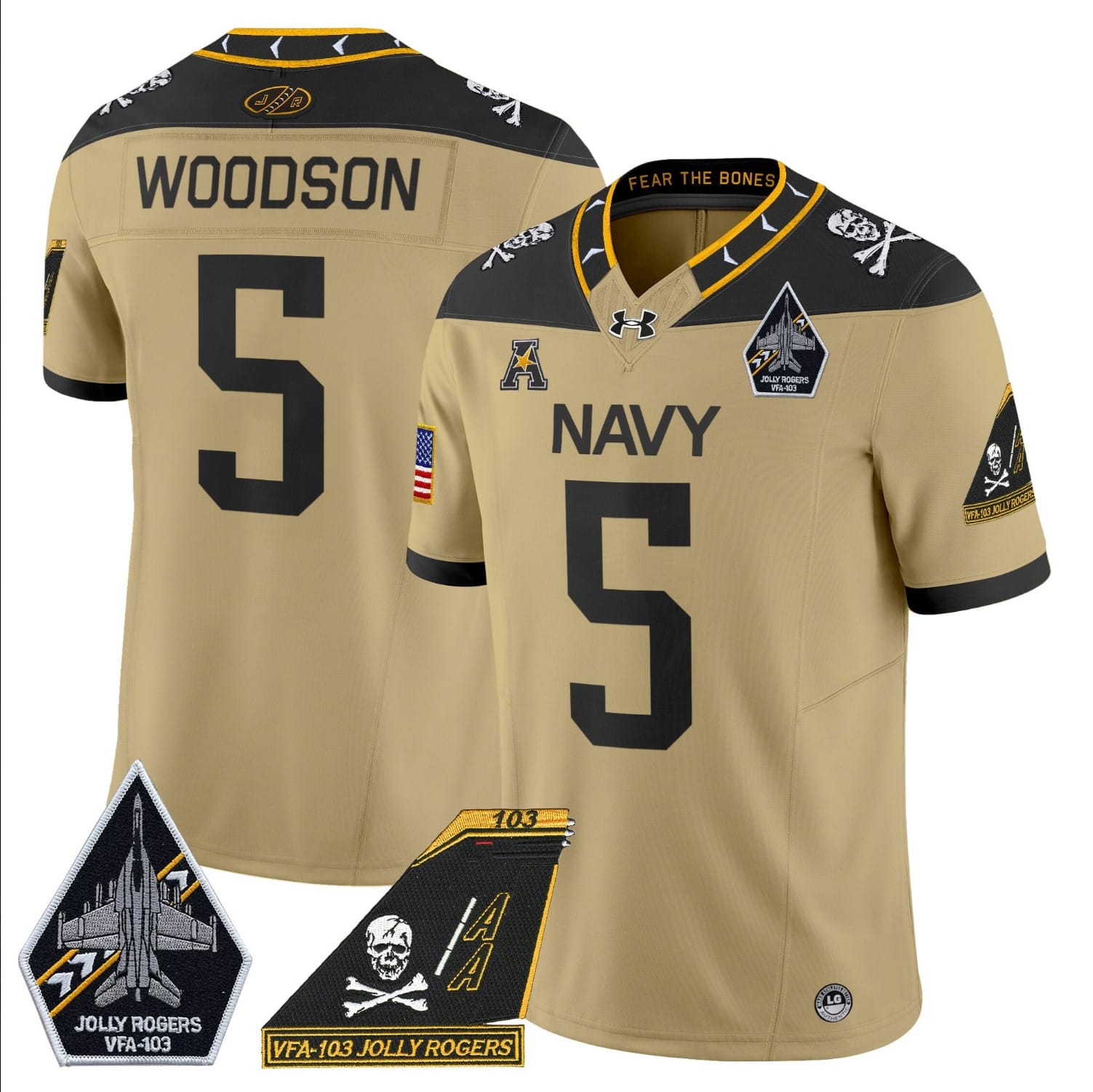 Braxton Woodson Jersey #5 Navy Midshipmen 2024 Jolly Rogers Patch Stitched Football - Image 5