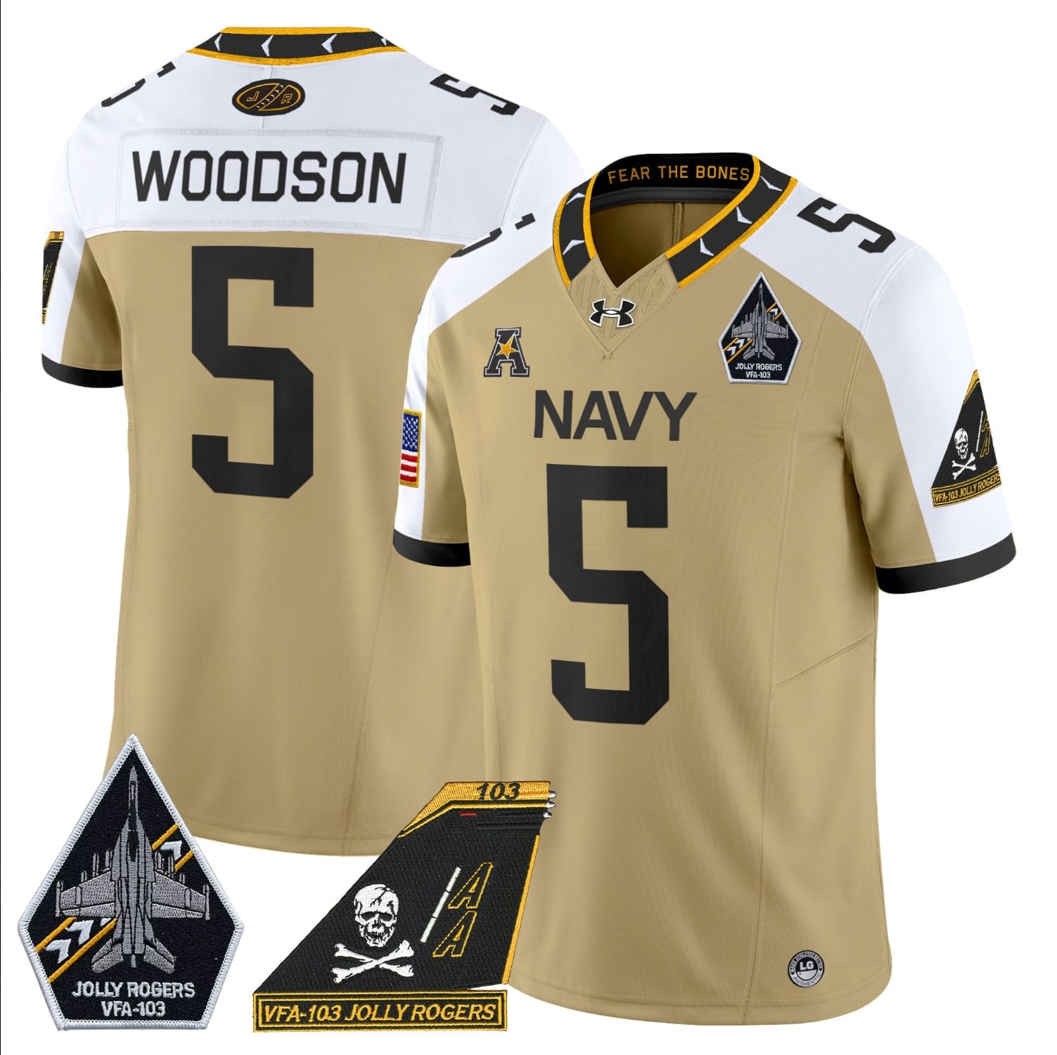 Braxton Woodson Jersey #5 Navy Midshipmen 2024 Jolly Rogers Patch Stitched Football