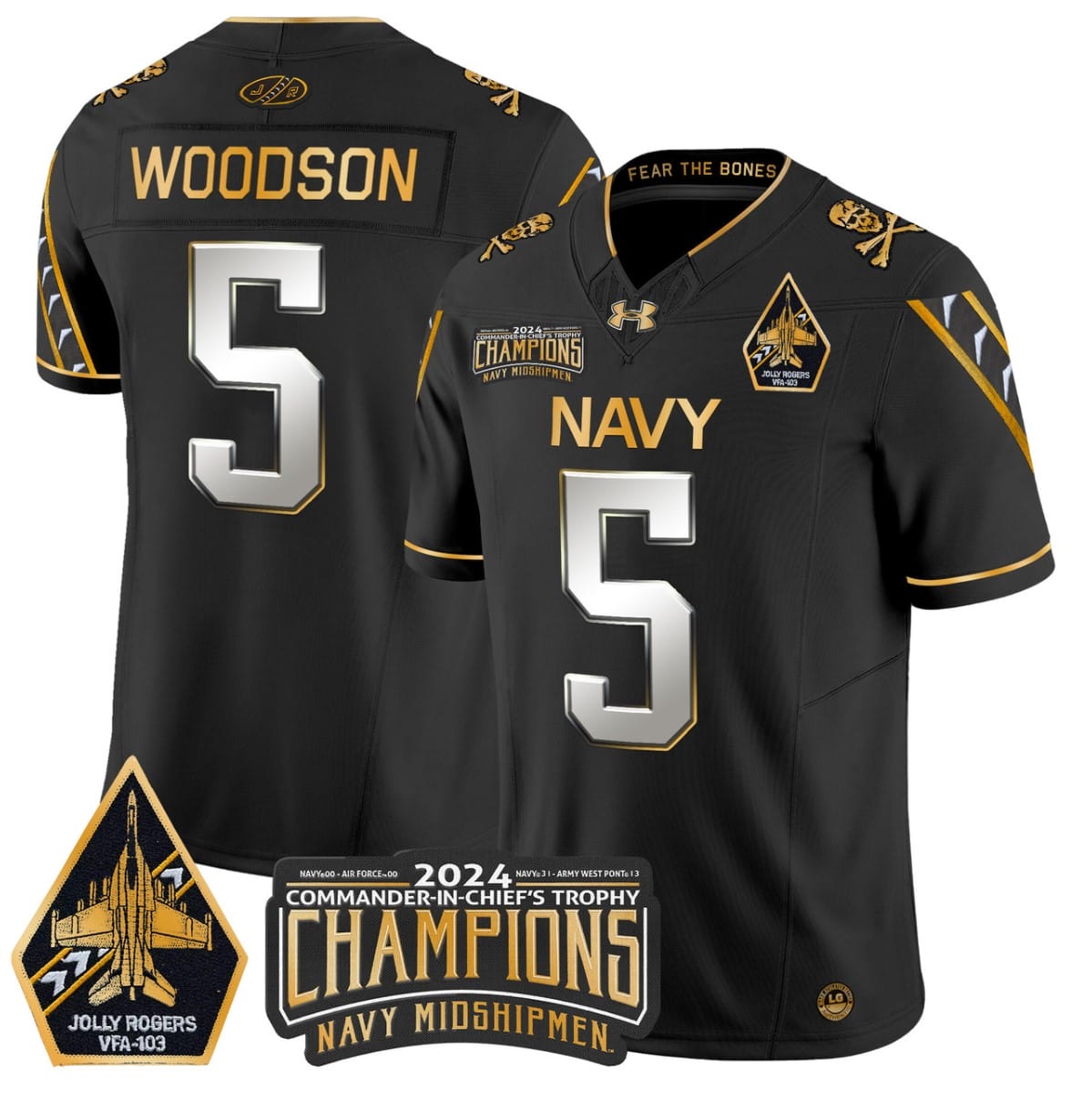 Braxton Woodson Jersey #5 Navy Midshipmen Commander-in-chief's Trophy Stitched Football - Image 8