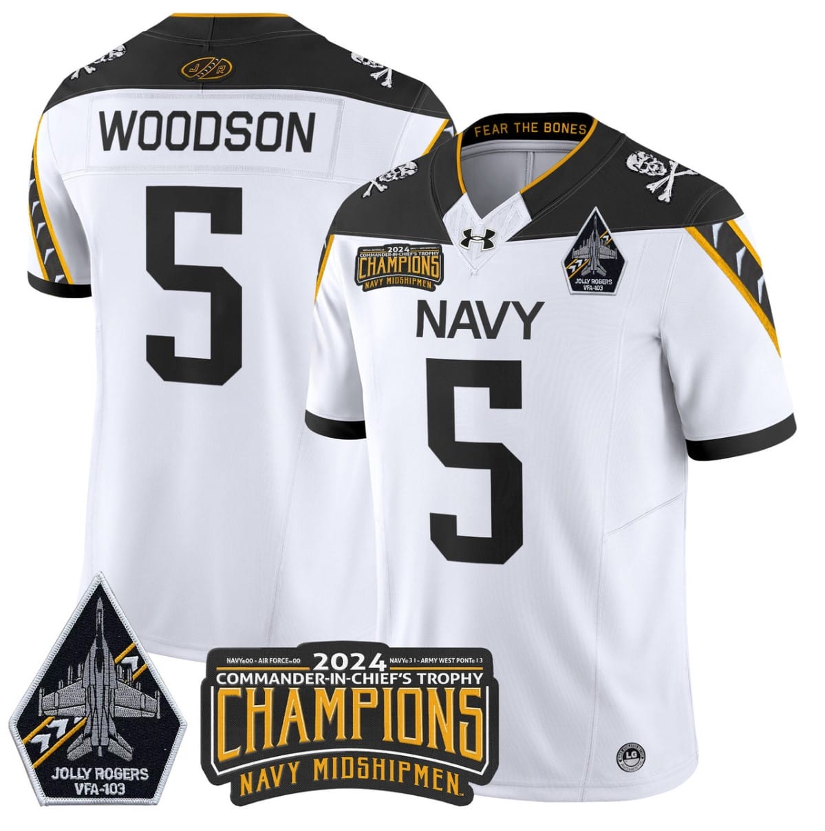 Braxton Woodson Jersey #5 Navy Midshipmen Commander-in-chief's Trophy Stitched Football - Image 2