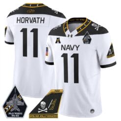 Alternative view of Blake Horvath Jersey #11 Navy Midshipmen 2024 Jolly Rogers Patch Stitched Football