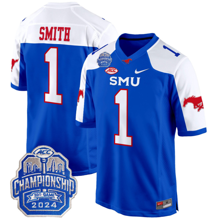 Brashard Smith Jersey #1 SMU Mustangs 2024 ACC Championship Patch V2 Stitched Football - Image 6