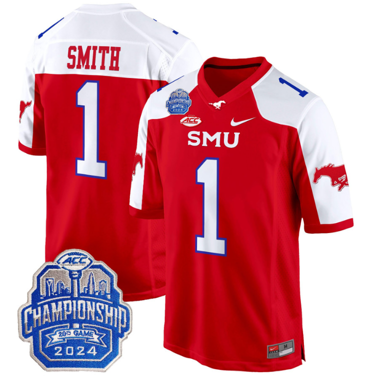 Brashard Smith Jersey #1 SMU Mustangs 2024 ACC Championship Patch V2 Stitched Football - Image 4
