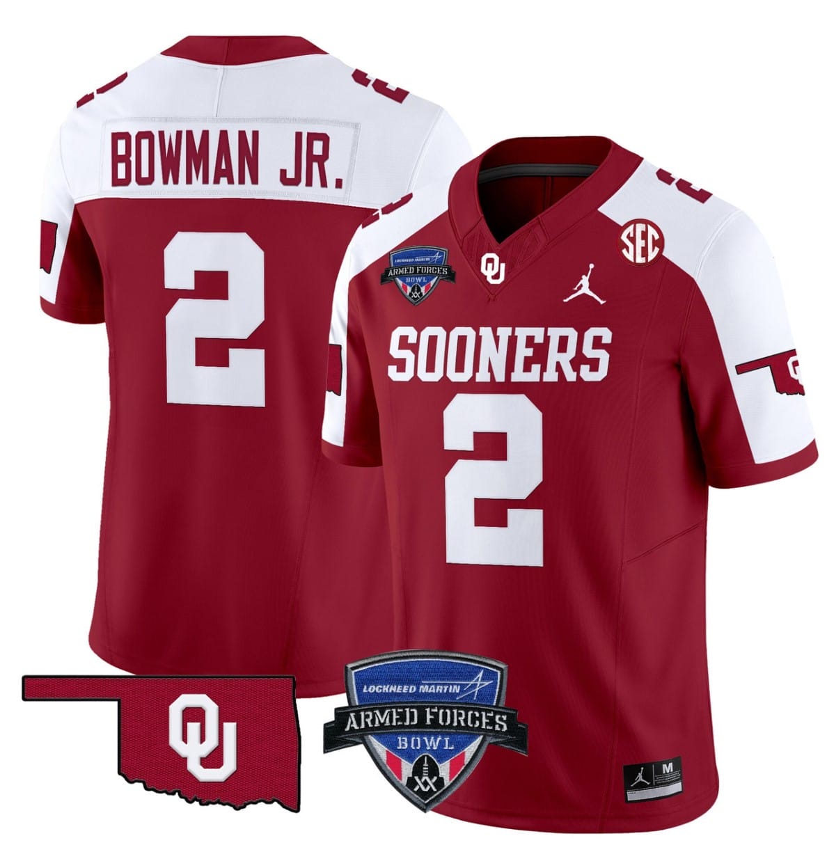 Billy Bowman Jr Jersey #2 Oklahoma Sooners 2025 Armed Forces Bowl Patch Football Stitched