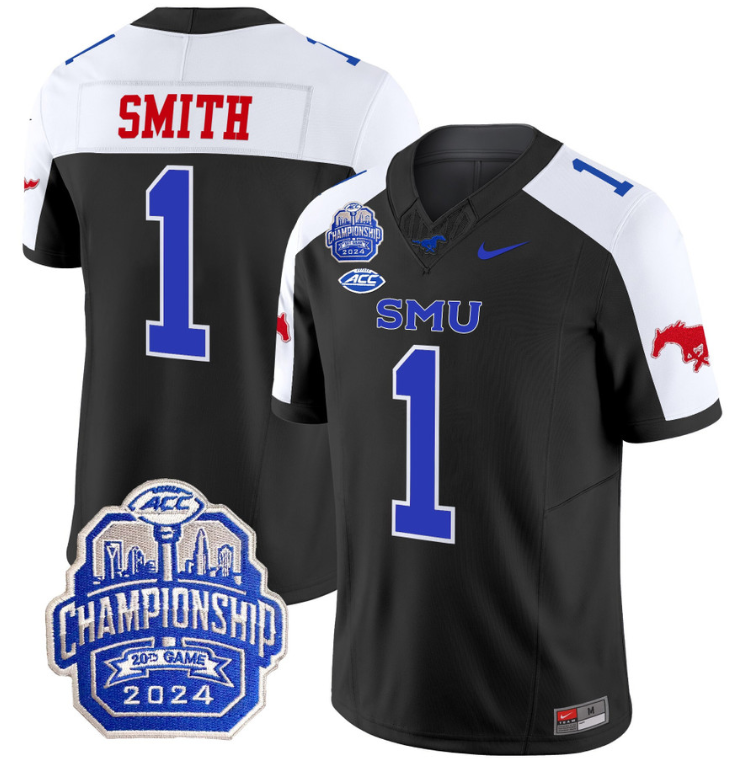 Brashard Smith Jersey #1 SMU Mustangs 2024 ACC Championship Patch V2 Stitched Football
