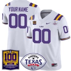 Alternative view of Custom LSU Tigers Jersey 100 Years of Tiger Stadium and Texas Bowl Patch Stitched Football