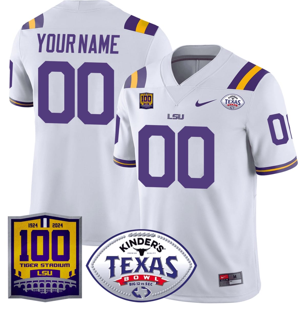 Custom LSU Tigers Jersey 100 Years of Tiger Stadium and Texas Bowl Patch Stitched Football - Image 2