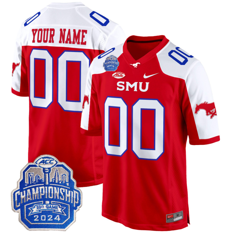 Custom SMU Mustangs Jersey 2024 ACC Championship Patch V2 Stitched Football - Image 4