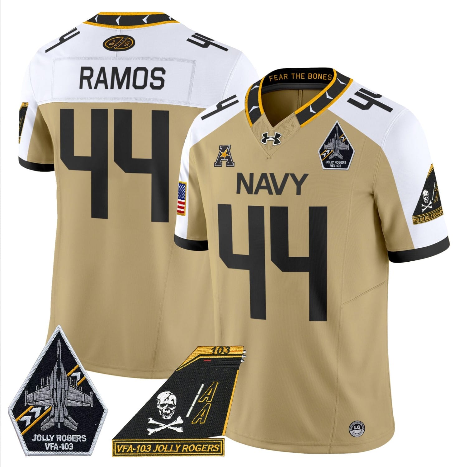 Colin Ramos Jersey #44 Navy Midshipmen 2024 Jolly Rogers Patch Stitched Football