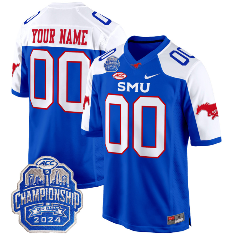 Custom SMU Mustangs Jersey 2024 ACC Championship Patch V2 Stitched Football - Image 6
