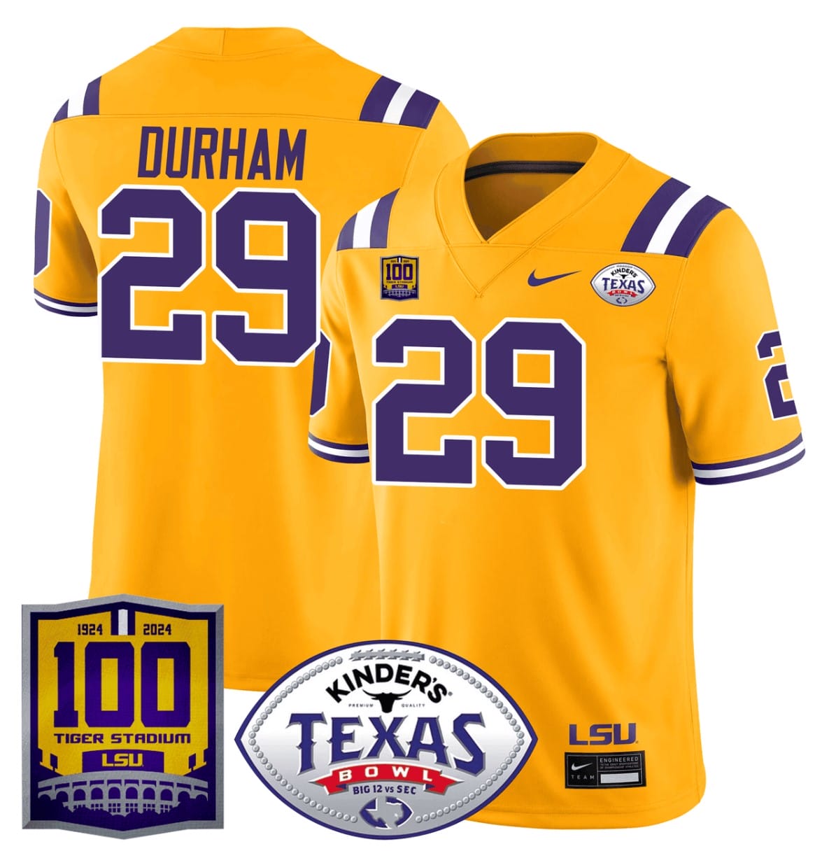 Caden Durham Jersey #29 LSU Tigers Texas Bowl Patch Stitched Football