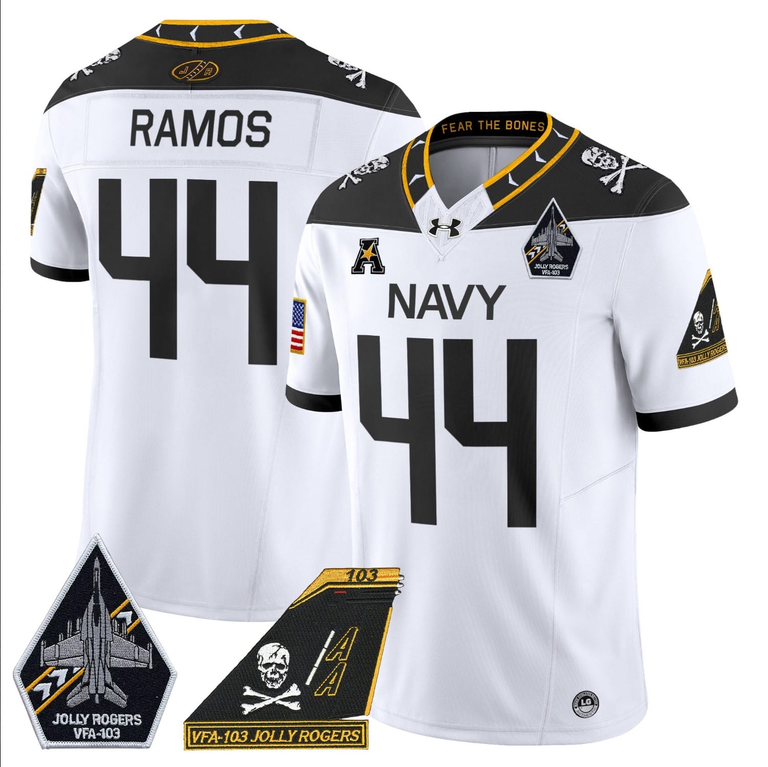Colin Ramos Jersey #44 Navy Midshipmen 2024 Jolly Rogers Patch Stitched Football - Image 5