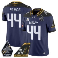 Alternative view of Colin Ramos Jersey #44 Navy Midshipmen 2024 Jolly Rogers Patch Stitched Football