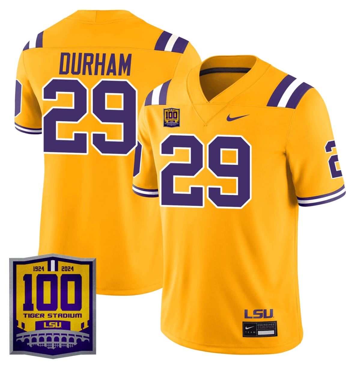 Caden Durham Jersey #29 LSU Tigers 100 Years of Tiger Stadium Patch Stitched Football