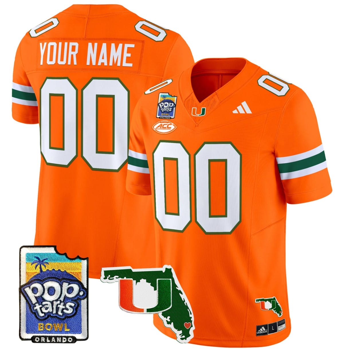 Custom Miami Hurricanes Jersey Name, Number 2025 PopTarts Bowl Patch Football Stitched - Image 3