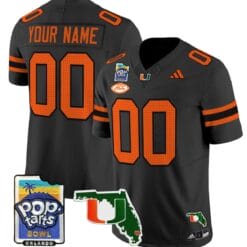 Custom Miami Hurricanes Jersey Name, Number 2025 PopTarts Bowl Patch Football Stitched