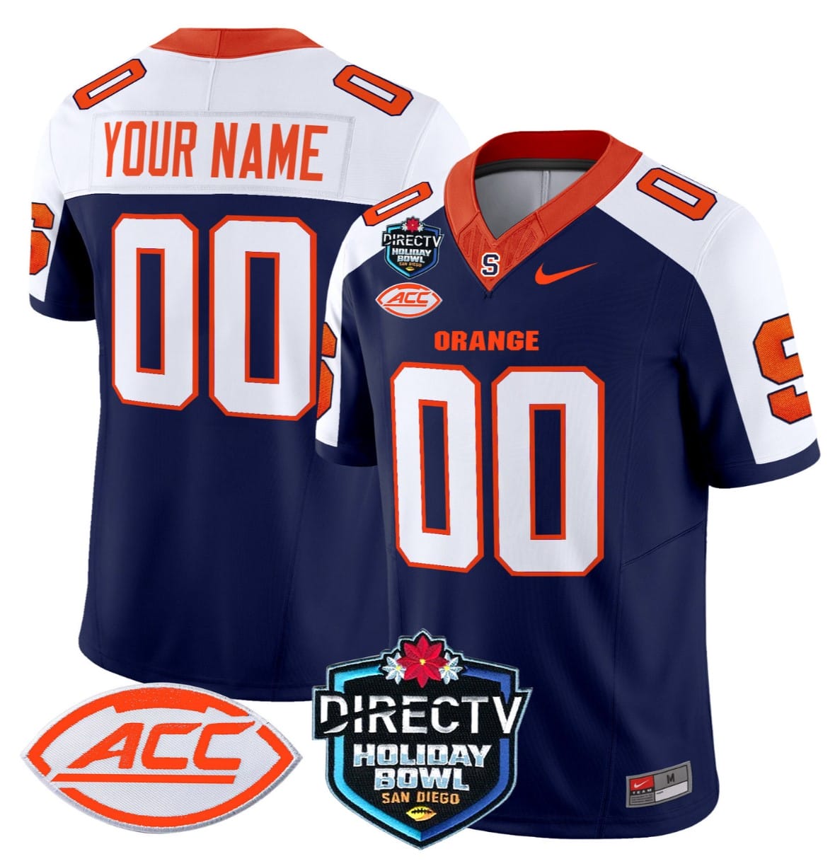 Custom Syracuse Orange Jersey Name, Number 2025 Holiday Bowl Patch Football Stitched