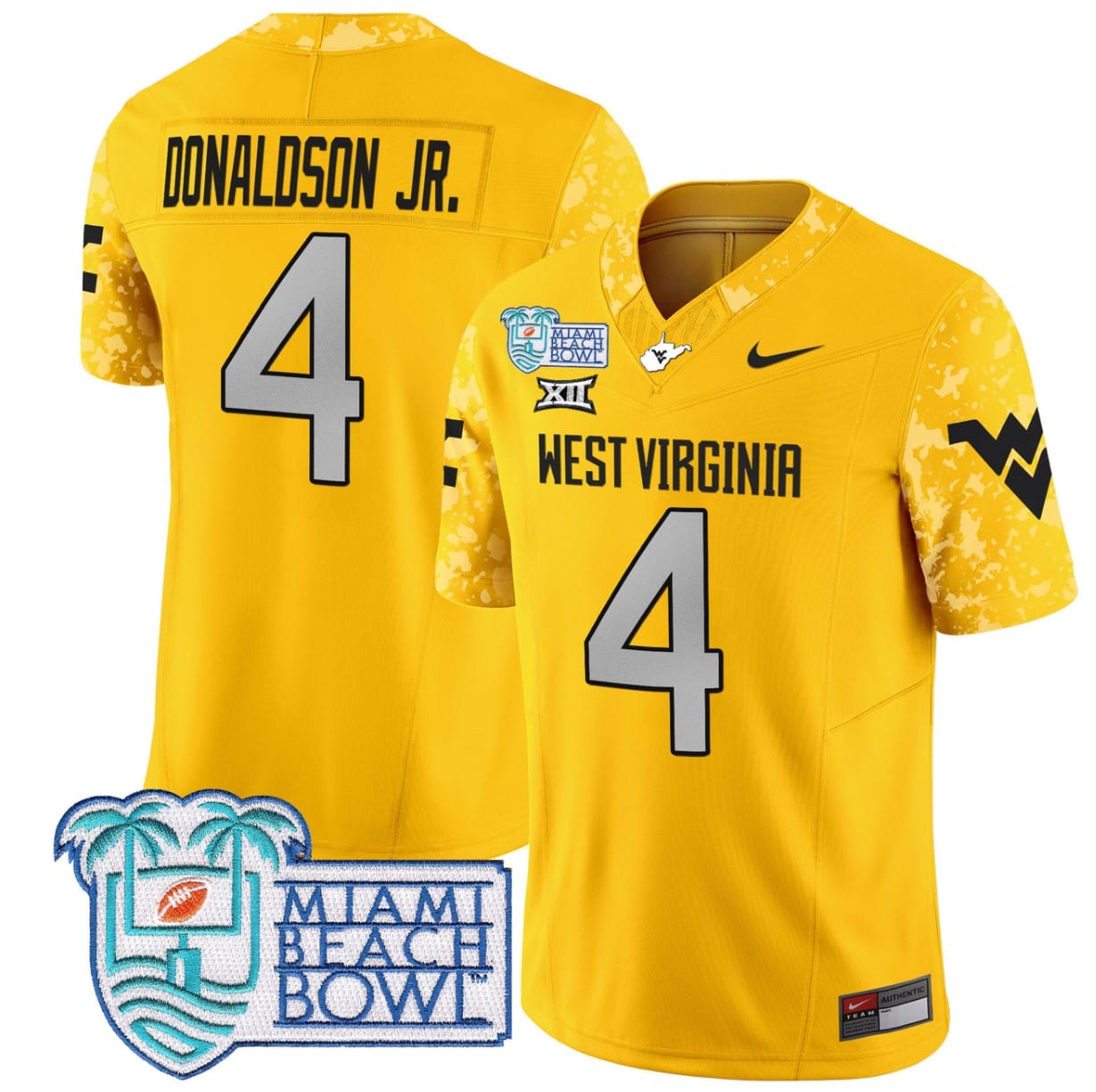 CJ Donaldson Jr Jersey #4 West Virginia Mountaineers 2025 Miami Beach Bowl Football Stitched - Image 4