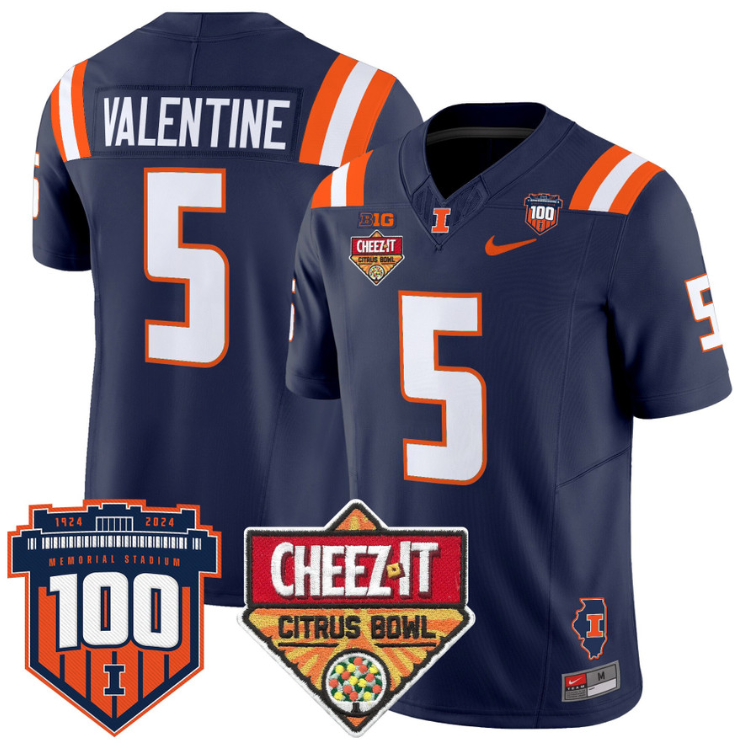 Ca'Lil Valentine Jersey #5 Illinois Fighting 2025 Cheez-It Citrus Bowl Stitched Football - Image 6