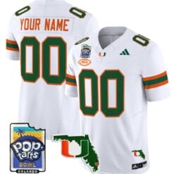 Alternative view of Custom Miami Hurricanes Jersey Name, Number 2025 PopTarts Bowl Patch Football Stitched